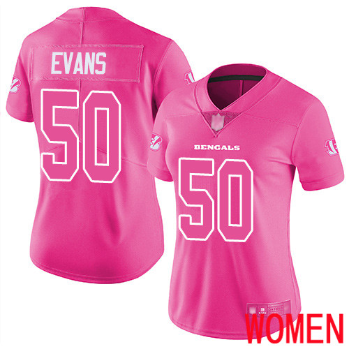 Cincinnati Bengals Limited Pink Women Jordan Evans Jersey NFL Footballl #50 Rush Fashion->youth nfl jersey->Youth Jersey